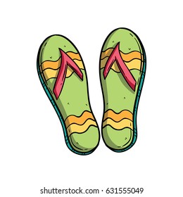 slipper drawing with color and outline on white background