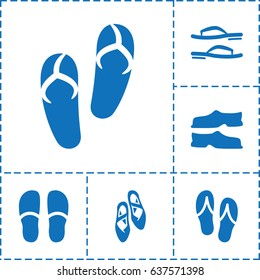 Slipper icon. set of 6 slipper filled icons such as flip flops, slippers