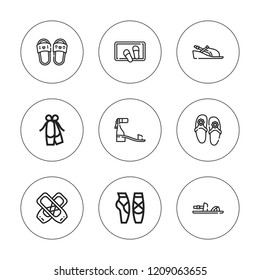 Slipper icon set. collection of 9 outline slipper icons with ballet shoes, ballet, sandals icons. editable icons.