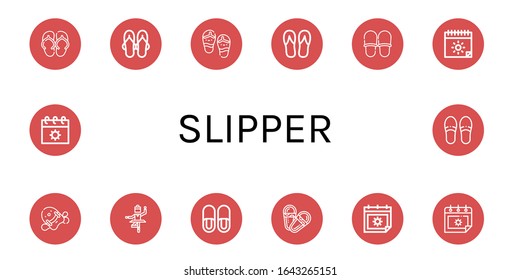 slipper icon set. Collection of Sandal, Sandals, Flip flops, Slippers, Summer, Pool kickboard, Ballet icons