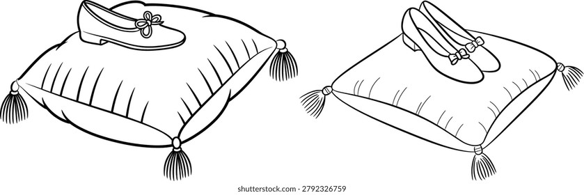 slipper on Royal Pillow Coloring Page, Princess Shoes on Cushion Vector