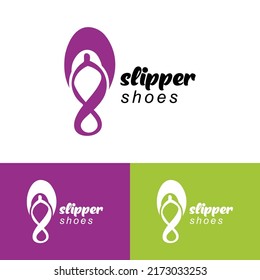 Plantilla de diseño del logotipo de zapatillas de deslizador. las sandalias de verano para los diseños de las vacaciones en la playa. Sandalias de playa.