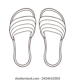 Slipper with stripes linear icon in line art style. Flip flops beach shoes outline symbol. Vector illustration isolated on a white background.