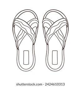Slipper with wave stripes icon in line art style. Flip flops woman, female shoes for beach outline symbol. Vector illustration isolated on a white background.