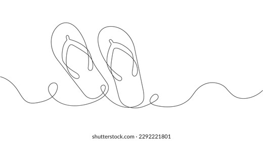 Zapatillas para playa.sandals.Dibujo de una sola línea ilustración gráfico.vector.	