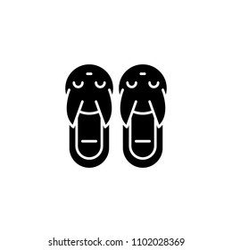 Slippers black icon concept. Slippers flat  vector symbol, sign, illustration.