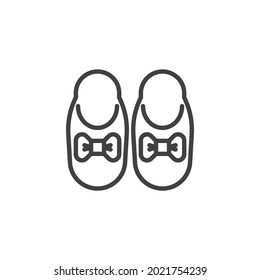 Zapatillas con icono de línea de arco. signo de estilo lineal para concepto móvil y diseño web. Icono de vector de contorno de sandalias femeninas. Símbolo, ilustración del logotipo. Gráficos vectoriales