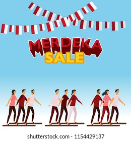 The slippers clogs racing race. Merdeka Day is Indonesian Independence Day. Promotion Sale.