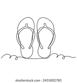 Zapatillas de dibujo continuo de una línea de Ilustración vectorial de contorno

