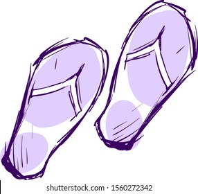 Slippers drawing, illustration, vector on white background.