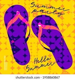 Slippers Flat vector illustration. Summer time, background patterns on the theme of summer, vacation, weekend, beach. Perfect background for posters, cover art, flyer, banner.