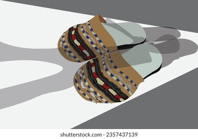 Slippers in front of open door shadow with shadow of a man falling down on them