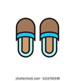 Slippers, House Shoes Flat Color Line Icon. Isolated On White Background