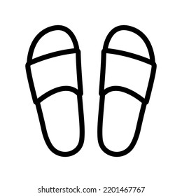 Slippers icon. Beach. Flip flops. Black contour linear silhouette. Top view in front. Editable strokes. Vector simple flat graphic illustration. Isolated object on a white background. Isolate.