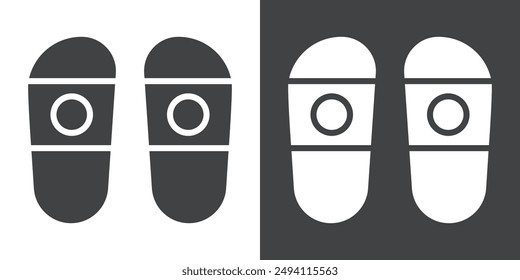 Slippers icon Flat set in black and white color outline vector