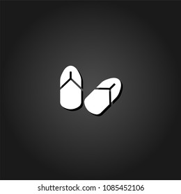 Slippers icon flat. Simple White pictogram on black background with shadow. Vector illustration symbol