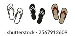 Slippers icon. Flip flops vector illustration. Beach slippers symbol. Summer footwear sign. Pair of sandals pictogram. Traditional asian shoes isolated concept.