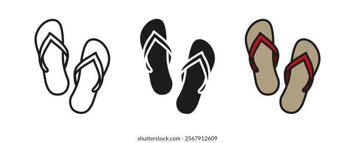 Slippers icon. Flip flops vector illustration. Beach slippers symbol. Summer footwear sign. Pair of sandals pictogram. Traditional asian shoes isolated concept.