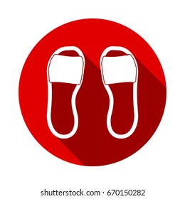 slippers icon isolated on red background with long shadow. flat icon