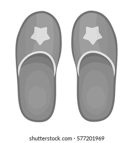 Slippers icon in monochrome design isolated on white background. Sleep and rest symbol stock vector illustration.