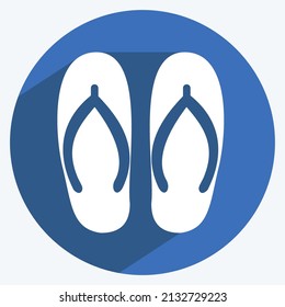 Slippers Icon in trendy long shadow style isolated on soft blue background