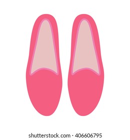 Slippers icon - vector design element on white background. Pink moccasins shoes. Moccasins icon - fashion element Flat shoes - simple, minimalistic. Vector illustration