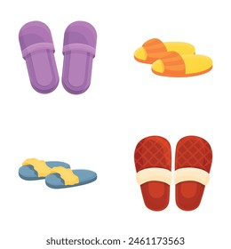 Slippers icons set cartoon vector. Various home soft and comfy footwear. Foot accessory