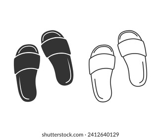 Slippers line icon set in modern flat style vector