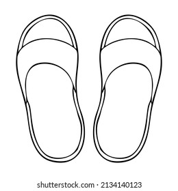 slippers line vector illustration,isolated on white background,top view