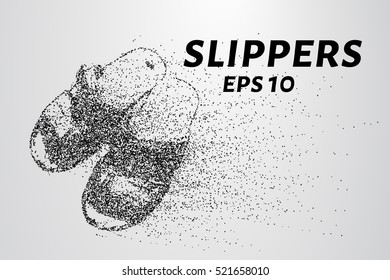 Slippers made of particles. Flip-flops consists of circles and points. Vector illustration.