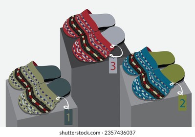 Slippers on different height platform with price tag