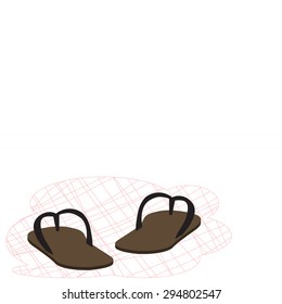 Slippers on a white background that resembles a paper book.