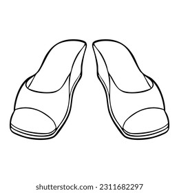 slippers outline vector illustration,isolated on white background,top view