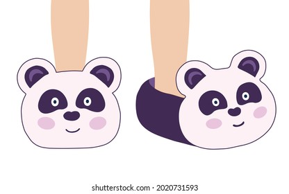 Slippers with pandas vector. Illustration for printing, backgrounds, wallpapers, covers, packaging, greeting cards, posters, stickers, textile and seasonal design. Isolated on white background.