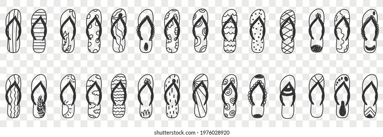 Slippers personal footwear doodle set