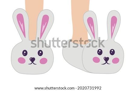 Slippers with rabbit vector. Illustration for printing, backgrounds, wallpapers, covers, packaging, greeting cards, posters, stickers, textile and seasonal design. Isolated on white background.