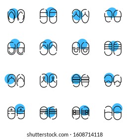 slippers and sandals icon set. simple  sandal and slipper blue colored outline icon sign concept. vector illustration. 