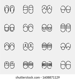 slippers and sandals icon set. simple sandal and slipper outline icon sign concept. vector illustration. 