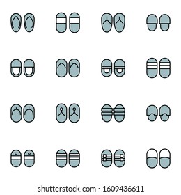 slippers and sandals icon set. simple sandal and slipper colored outline icon sign concept. vector illustration. 