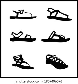 slippers and sandals icon set. simple sandal and slipper colored outline icon sign concept. vector illustration. silhoutte black