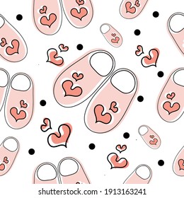 Slippers seamless pattern. Hand drawn, home shoes, vector illustration