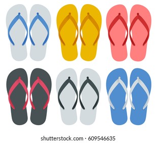 Slippers set of female with Multicolored slippers isolated on white background. Slippers for infographics and design