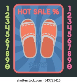 Slippers shoes flat design colorful icon. Vector hot sale label.