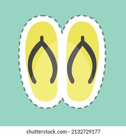 Slippers Sticker in trendy line cut isolated on blue background