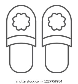 Slippers thin line icon, clothing and footwear, home shoes sign, vector graphics, a linear pattern on a white background, eps 10.