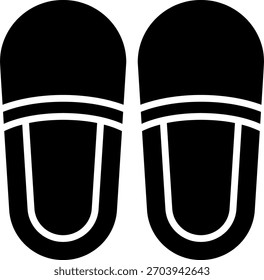 Chinelos design vetorial em estilo moderno, conforto do quarto de hotel e conceito de calçado de lazer do hóspede, hospitalidade amenidades ilustração. Ícone de Glifo