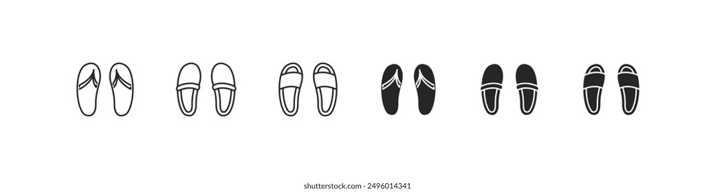 Slippers vector icon set. Comfortable footwear icons.