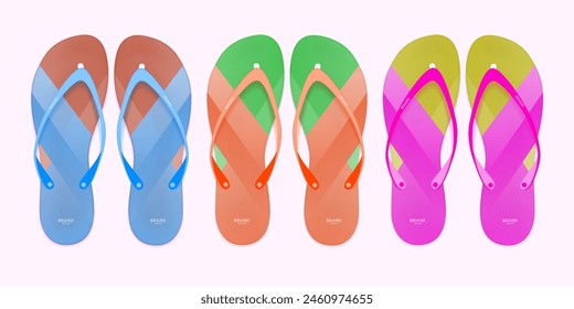 Slippers vector illustration set. Cartoon flat home warm comfortable bedroom shoes for man woman