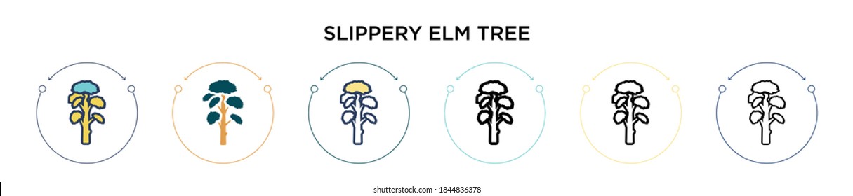 Slippery elm tree icon in filled, thin line, outline and stroke style. Vector illustration of two colored and black slippery elm tree vector icons designs can be used for mobile, ui, web