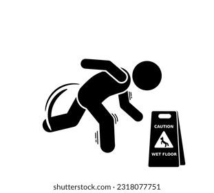 Slippery floor causes stick figure to slip and fall.